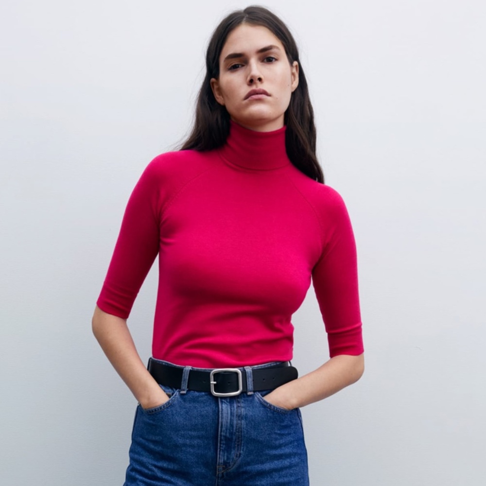 Zara NWT - fuscia high collar knit sweater